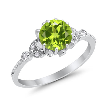 Art Deco Fashion Ring Round Simulated Peridot CZ 925 Sterling Silver
